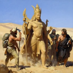 pilgrimage journey of Sand Deity in the style of Frank Frazetta, Jeff Easley, Caravaggio, extremely clear and coherent, clear lines, 8K resolution