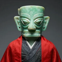 portrait of ancient green jade father mask and red mantle, fantasy, trending on artstation