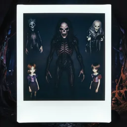 ominous polaroid photo character designs sheet of scary entity cryptid designed by miles johnston, emil melmoth, junji ito, yoshitaka amano, toronto midnight haunted playground, midnight, weirdcore, deep aesthetics, global illumination, octane render