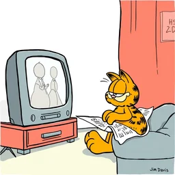 newspaper cartoon of garfield the cat watching tv by jim davis