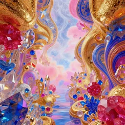 vivid dream of powerful bliss, blissful vaporwave conceptual dream, intense blissful textures, vaporwave wallpaper environment, intense blissful vibe, nobody here, intense blissful shapes, vaporwave aesthetics, intense blissful structures, intricate blissful patterns, gold, ruby, quartz, sapphire, glass, quicksilver, water, air, HDR, octane render, 8k, 4k