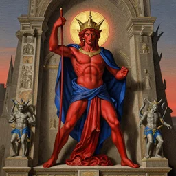 the holy castle of Persephone along with hades, bright in fury, red and blue, with demon statues, hyperdetailed, artstation trending, world renowned artists, worth1000.com, historic artworks society, antique renewel, cgsociety, by greg rutkowski, by Gustave Dore, Deviantart