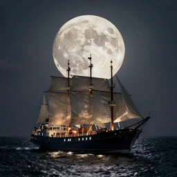 ship in the sea on a full moon,