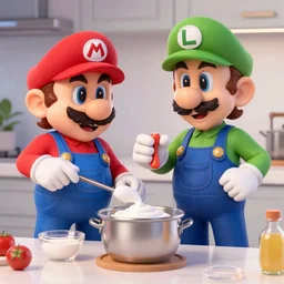 Mario and Luigi cooking meth together, game screenshot, rendered 4k