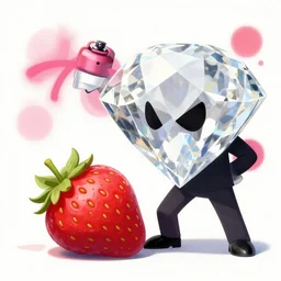 a strawberry and a giant diamond doing crimes, spray paint, poska