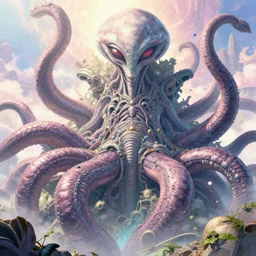 giant ancient alien tentacles artwork by akira toriyama, pastel colors, detailed background, extremely detailed, octane rendering, sharp focus, volumetric light, particles, unreal engine 5, rtx