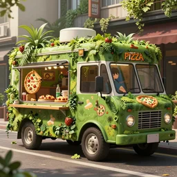 an intricate concept art illustration of an undergrowth pizza truck in street, no people, yuumei art color palette, anime style, global illumination, digital art, photorealistic movie still, style ivan talavera and artgerm, hyper realistic, photorealistic, octane render, trending on artstation, cgsociety, cinematic light, 8 k