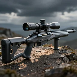 detailed photography of a futuristic sniper rifle
