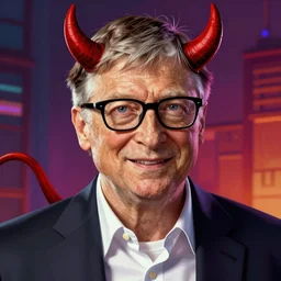 bill gates as the devil, gta artstyle, trending on artstation, macro, intricate, vibrant, digital painting, full portrait, hd, cinematic, dramatic, ultra detailed, illustration, concept art, cinematic background, unreal engine 5, 8 k, 4 k