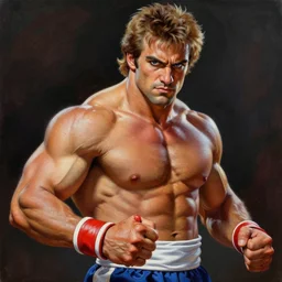 ultra realistic david koechner as sagat from street fighter, painting by frank frazetta, 4 k, ultra realistic, highly detailed,