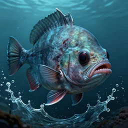 portrait of a creepy humanoid angler fish, blind, scars, epic, splashes of water, intense, an ultrafine hyperdetailed illustration, sharp focus, bright colors, destiny 2, fantasy, 8 k, d & d, unreal engine 5, global illumination, radiant light