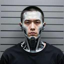 A portrait of a cyborg criminal, mugshot