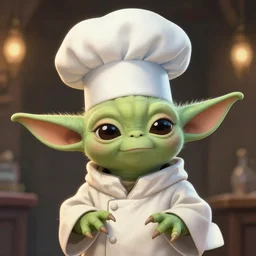 portrait of cute young yoda chef cook with a chef hat,, artstation, elegant, highly detailed, digital painting, concept art, smooth, sharp focus, illustration, art by studio ghibli, fujita goro, atey ghailan, tom whalen, jean giraud 8 k