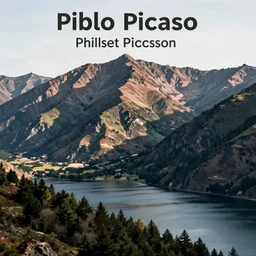 mountains, trees, and lake, by pablo picasso