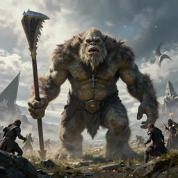 mordor troll in the battle with a epic sky
