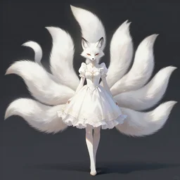 furry white fox with nine tails wearing a dress, fantasy, artstation, concept art