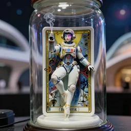 cinestill 5 0 d, 8 k ; esoteric ultra realistic major arcana in the expanse ( 2 0 2 0 ) film still space dj live scene in frontiers in commercial porcelain photo fashion film still june seinen manga closeup 3 / 4 portrait edition, hyperrealistic real - life smoking cyborg pilot tarot card porcelain occult figurine in victorian glass jar, pointe pose, neon eyes, tilt shift wide shot zaha hadid background