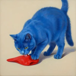 blue cat eat red sable painting by eddie mendoza, greg rutkowski