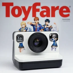 toyfare magazine cover of flcl canti figures. studio lighting. 3 5 mm f / 2. 8 macro lens. polaroid - w 7 6 8
