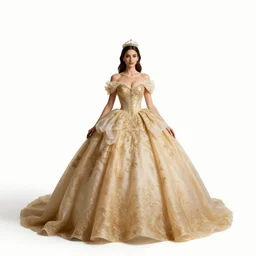 towering princess in ball gown, studio photography, full body, standing, isolated on a pure white background, centered, whole figure in frame, sharp focus, studio lighting