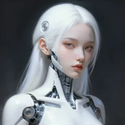 a white cast futuristic biomechanical humanoid filipino girl with pretty face, porcelain skin,, futuristic digital painting, cyberpunk, 8 k