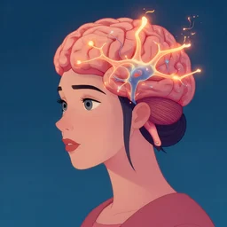surreal portrait of only one woman with neurons firing from her brain by disney concept artists, blunt borders, rule of thirds, vibrant colors, emotional