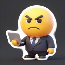 Octane render. Trending on artstation. Character portrait. 3d sticker. 3d 1990s emoji. Funny grumpy character in a business suit doing a business deal. Iconic 3d yellow emoji face. Geocities. Yahoo. AOL. Netscape.