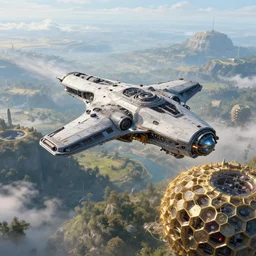 protoss spaceship above a beautiful hive