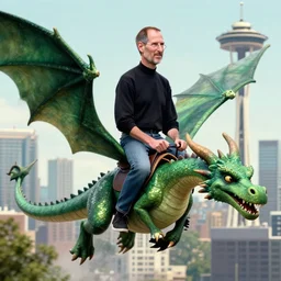 steve jobs riding a dragon around seattle