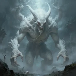 an immense beautiful terrifying pale cyclops. ethereal horror fantasy art by greg rutkowski.