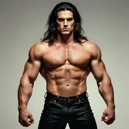 lgbt art, tom of finland style, long hair, big muscles, strong, attractive, art in 4 k, high quality