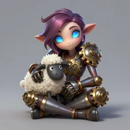 portrait of camille, from league of legends, legs of metal, wearing customized gears, sitting petting her animal, clear face, cute eyes, digital painting, trending in artstation, studio quality, smooth render, fluorescent eyes, unreal engine 5 rendered, octane rendered, art style by jules bastien - lepage and gaston bussiere and sleepy sheep and wlop and james christensen