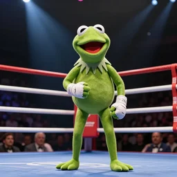 ringside photo of a boxing match with kermit the frog