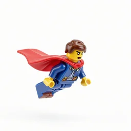 plastic toy man with cape flying, transparent background, website image,