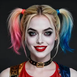 a potrait of face of gal gadot as Harley Quinn, by Stanley Artgerm Lau, WLOP, Rossdraws, James Jean, Andrei Riabovitchev, Marc Simonetti, Yoshitaka Amano, ArtStation, CGSociety, Full body shot