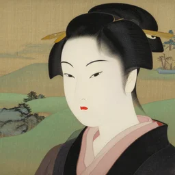 a portrait painting of a character in a scenic environment, texture by nobuhiko obayashi, make - up, lacquerware