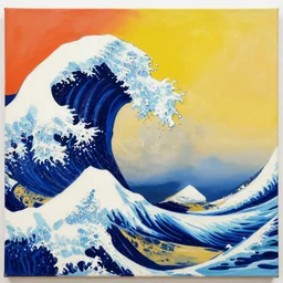 painting of waves in the ocean with mountains in the corners, canvas, acrylic paint, by andy warhol, by kim tschang yeul, isometric, pop art, 4 k, ultra - hd