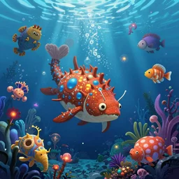 underwater life!!!!!, infographic!!!!, ( ( glowing lights ) ), epic fantasy, digital art, highly saturated colors!!!!, concept art, detailed illustration, hd, 4 k, digital art, ( ( greg rutkowski ) ), studio ghibli, jean baptiste monge!!!!!!!!!, trending on artstation