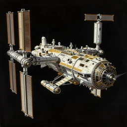 space station amazing spaceships, painting by karl kopinski kim jung giu and weta studio, and lucasfilm and jesper ejsing and norman rockwell greg rutkowski frank frazzeta colours black and gold