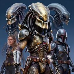 a predalorian, yutja, close up concept art mix between a yutja predator from predator movies, prey, alien, and a mandalorian