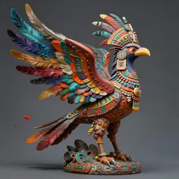 a sculpture of mythical creatures, bursting out of colorful feathers, half aztec warrior, half bird, elegant, shaman messenger of a new generation, artstation, visionaryart, shamanicart, concept art, award winning acrylic painting, ambient occlusion, vray render,
