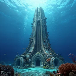 A large hyper detailed underwater ocean monument, V-ray render, unreal engine, Nivida RTX On