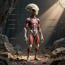 Muscle diagram of a Zeta Reticulan alien, ufology, Erich von Däniken