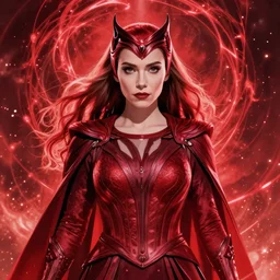 elizabeth olsen as scarlet witch comic illustrated by jason aaron trending on artstation 4 k 3 2 k still cinematic magical powerful red color scheme beautiful good evil intricate detailed
