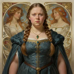 symmetry!! portrait of chubby greta thunberg, fantasy, medieval wear, intricate, elegant, highly detailed, digital painting, artstation, concept art, smooth, sharp focus, illustration, art by artgerm and greg rutkowski and alphonse mucha
