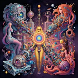 a psychedelic realm where the laws of reality are breaking down and showing the underlying mechanisms of existence, four dimensional illustration by lisa frank and h. r. giger