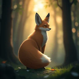 a medevial anthropomorphic fox with a fluffy tail in the forest, trending on furaffinity, trending on artstation, furry art, digital art, warm light, bokeh, backlighting, assassins creed