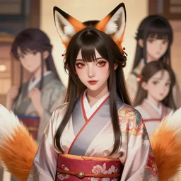 A beautiful anime-style digital concept portrait of a beautiful woman with fox ears wearing a kimono, by Stanley Artgerm Lau, WLOP, Rossdraws, LeraPi, and Sakimichan, trending on ArtStation, deviantart, SFW version