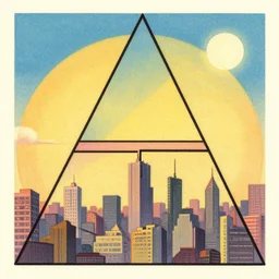 triangles and city skylines. retro art by jean giraud. fibonacci. by brian froud, yoshitaka amano, kim keever, victo ngai