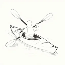 a kayak floating down a river, minimalist line drawing, clean long lines, ultra detailed